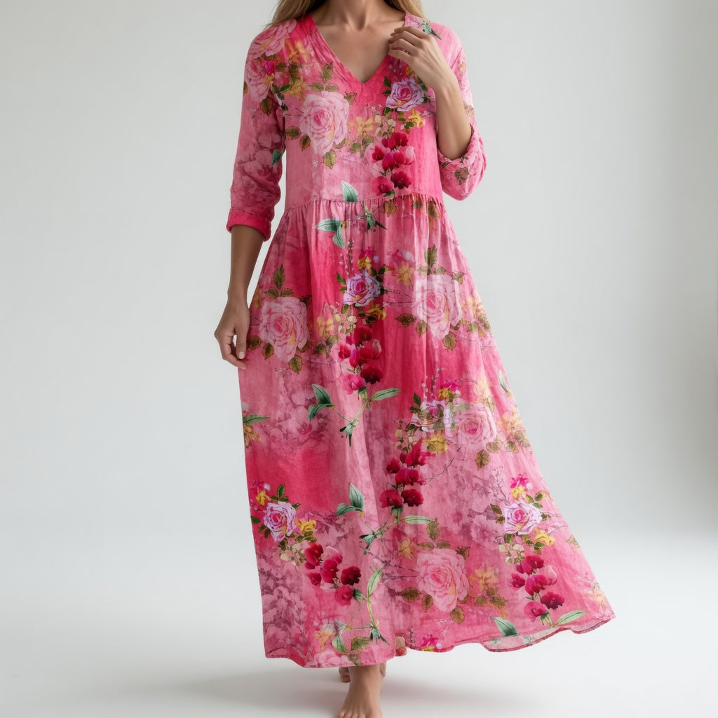 Flowy Floral V Neck Maxi Dress