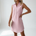 Striped Shirt Dress Summer Elegance - Pink