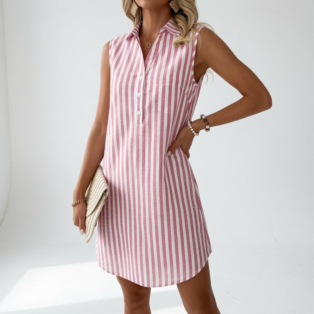 Striped Shirt Dress Summer Elegance - Pink