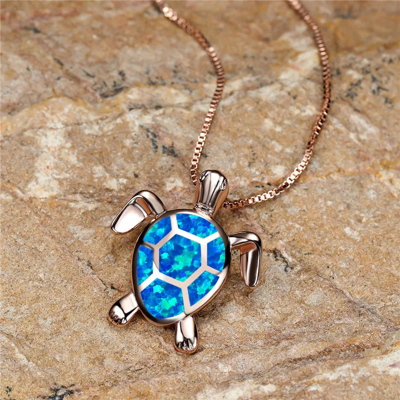 Vintage Green Fire Opal Turtle Pendant Necklace