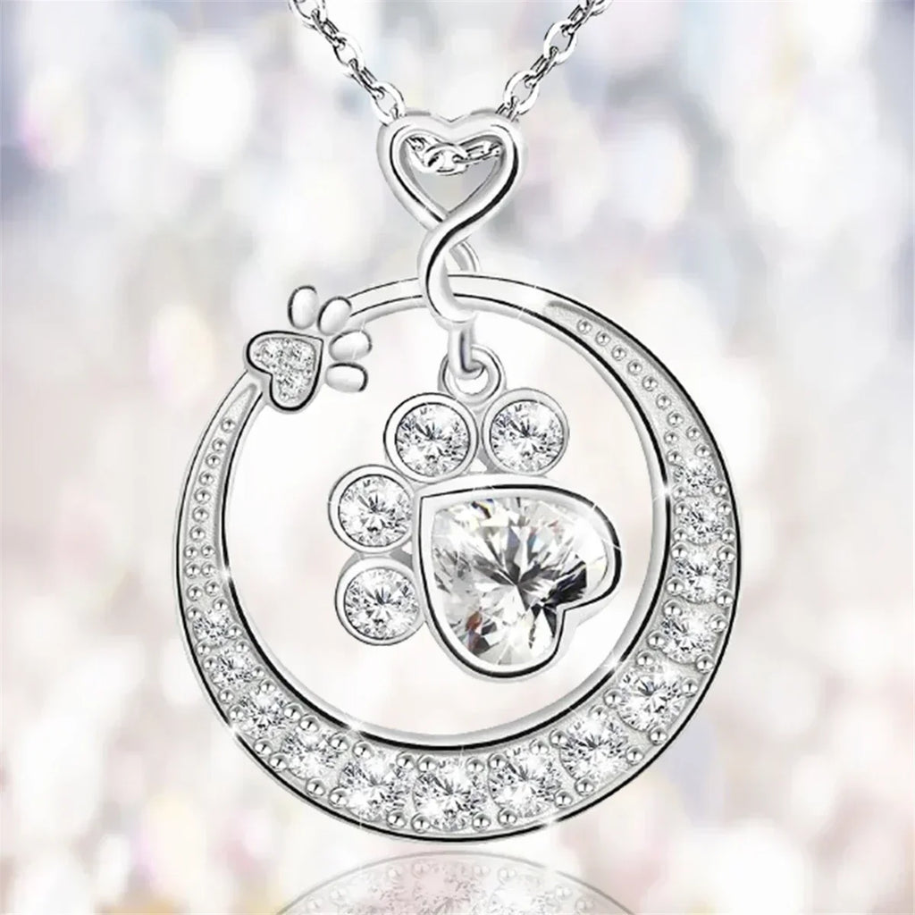 Delicate Silver Paw Necklace with Zirconia