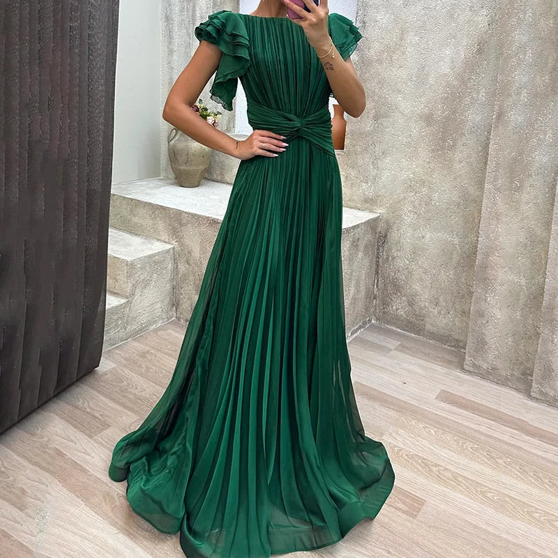 Elegant Pleated Evening Dress - Pink