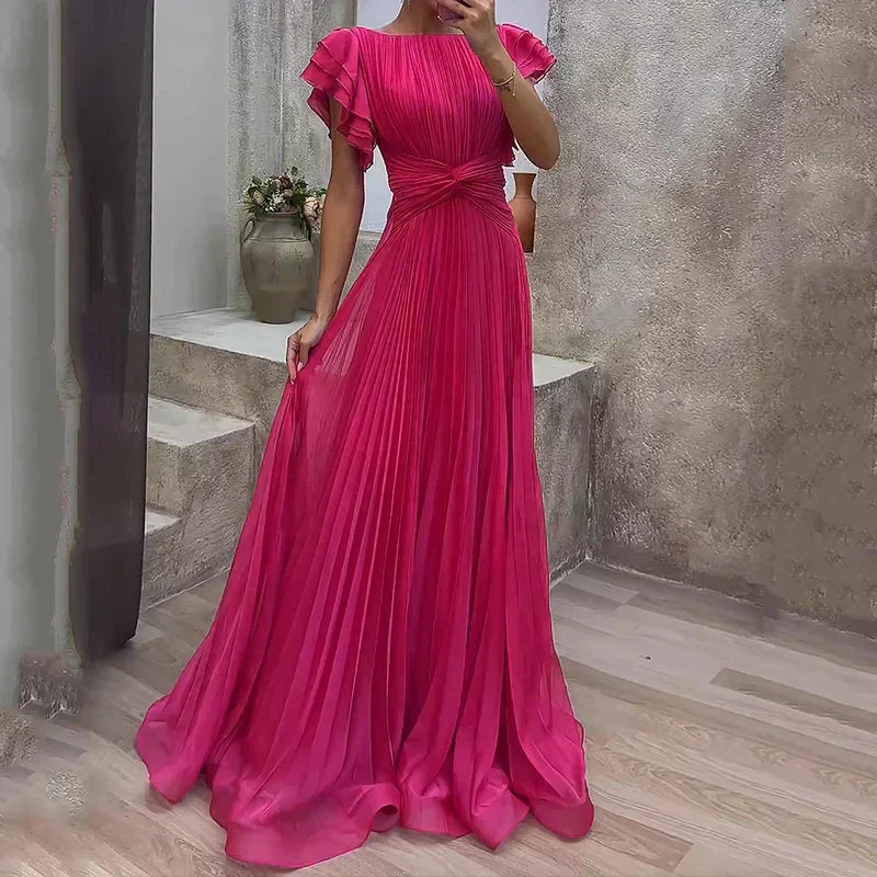 Elegant Pleated Evening Dress - Pink