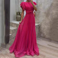 Elegant Pleated Evening Dress - Pink