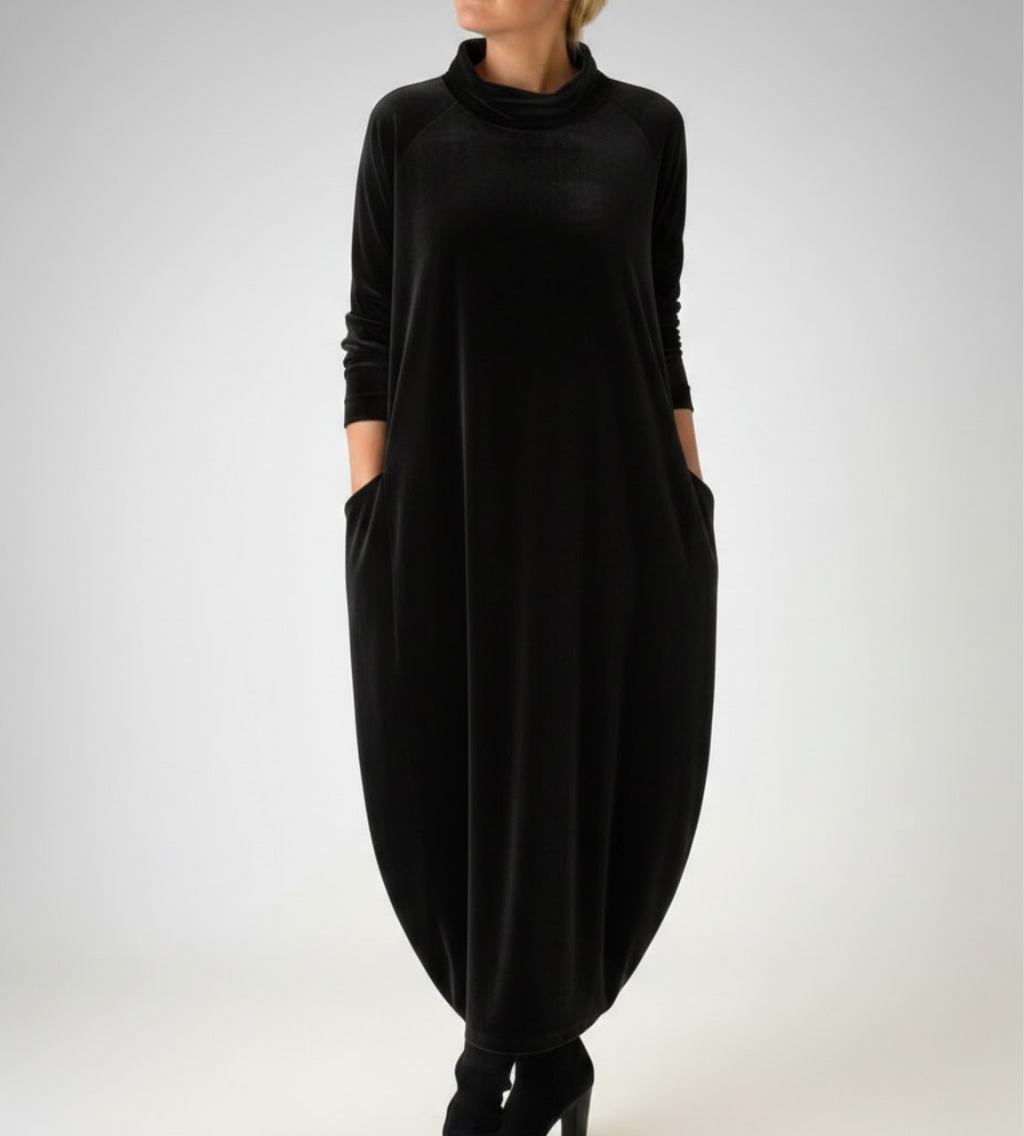 Soft Mock Neck Dress with Pockets Comfortable Elegance