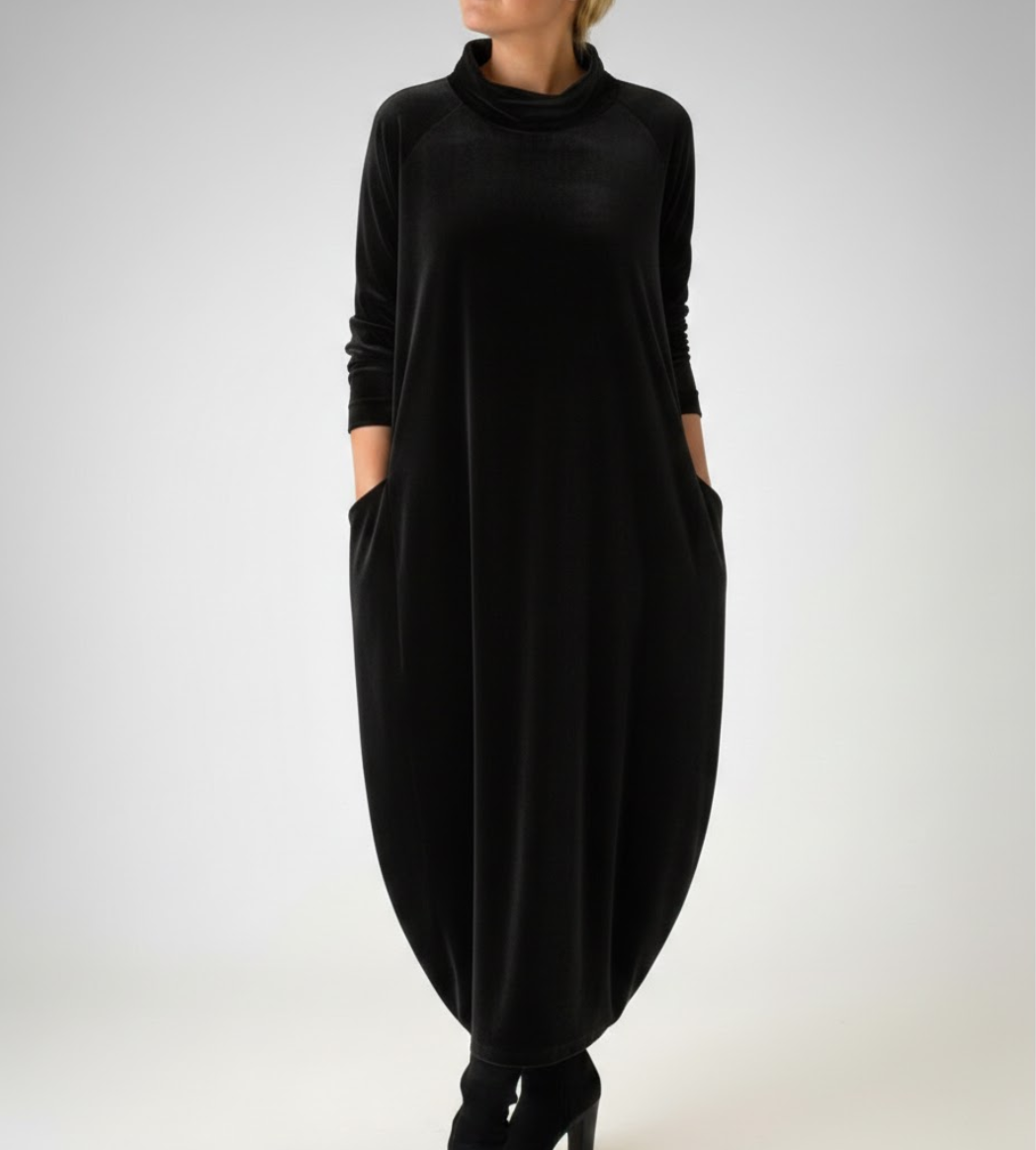 Soft Mock Neck Dress with Pockets Comfortable Elegance