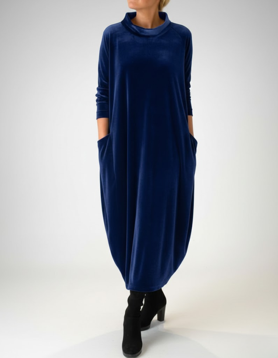 Soft Mock Neck Dress with Pockets Comfortable Elegance