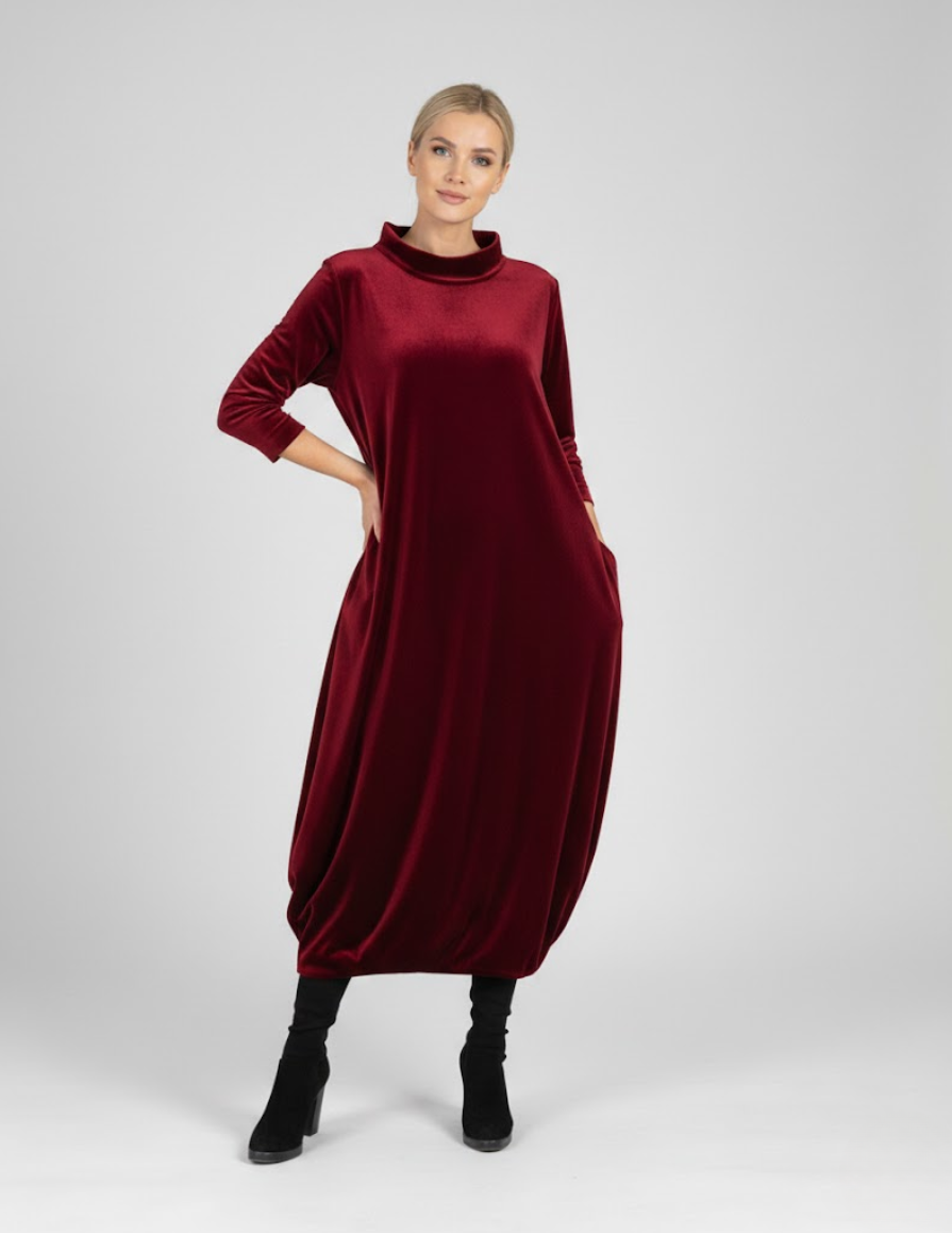 Soft Mock Neck Dress with Pockets Comfortable Elegance