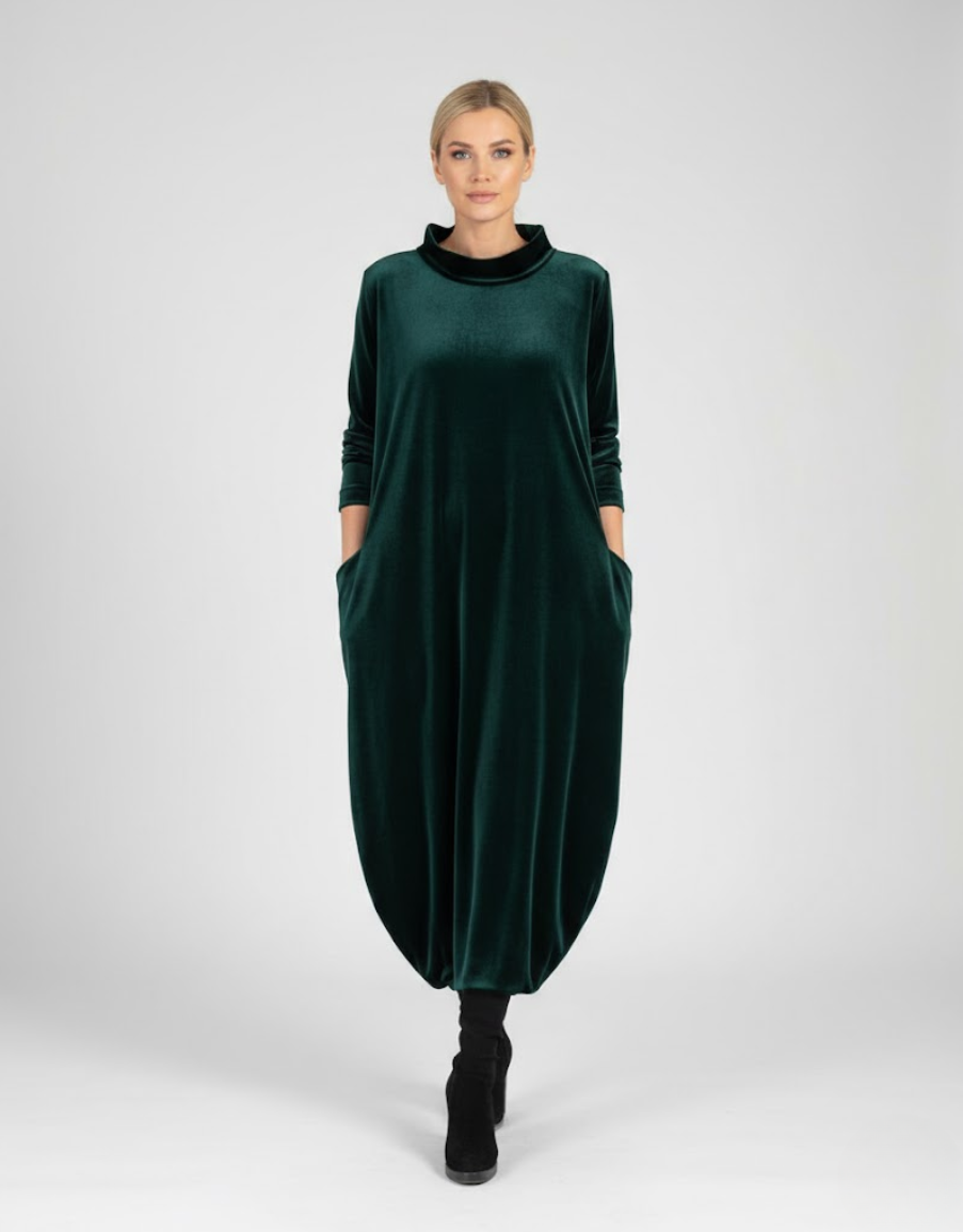 Soft Mock Neck Dress with Pockets Comfortable Elegance