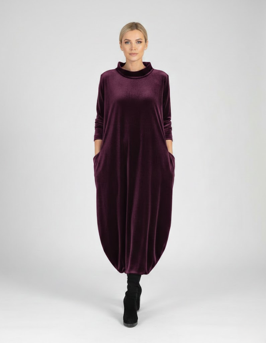 Soft Mock Neck Dress with Pockets Comfortable Elegance