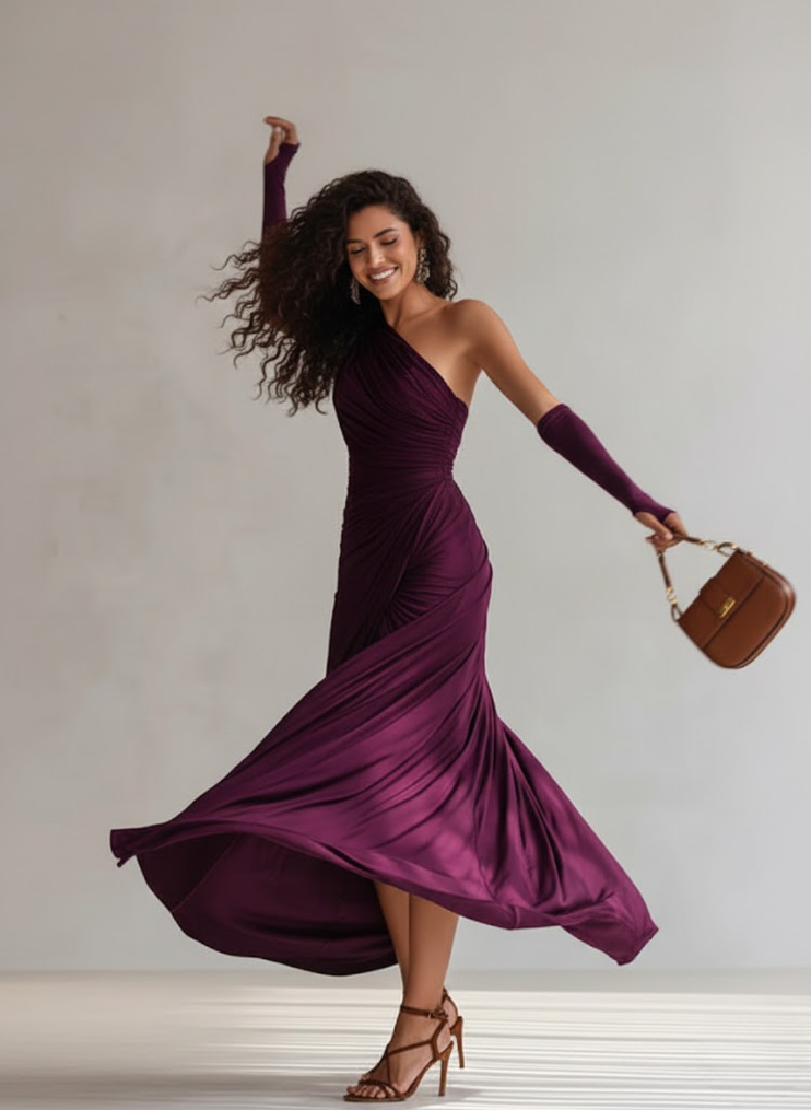 Draped One Shoulder Maxi Dress