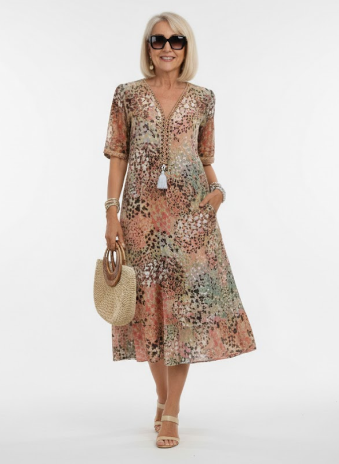 Elegant Flowy Floral Midi Dress - Florentine