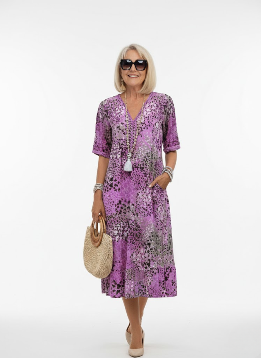 Elegant Flowy Floral Midi Dress - Florentine