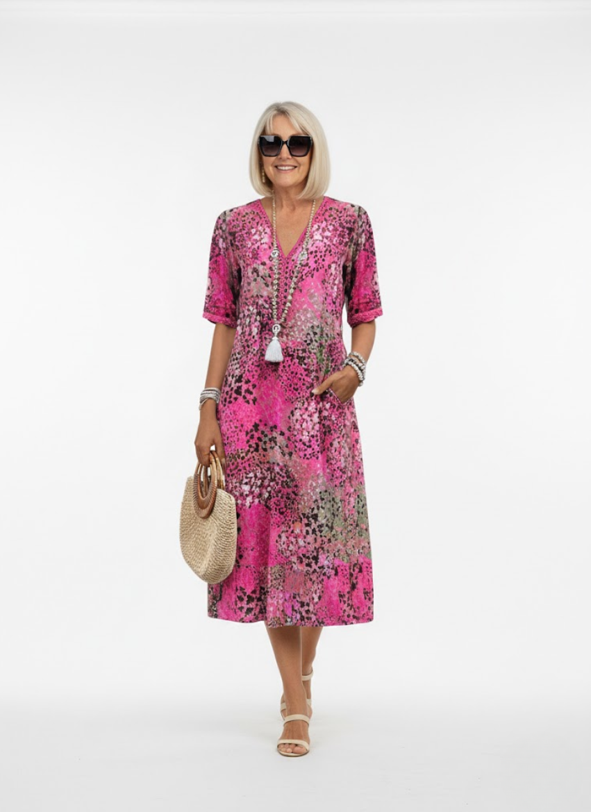 Elegant Flowy Floral Midi Dress - Florentine
