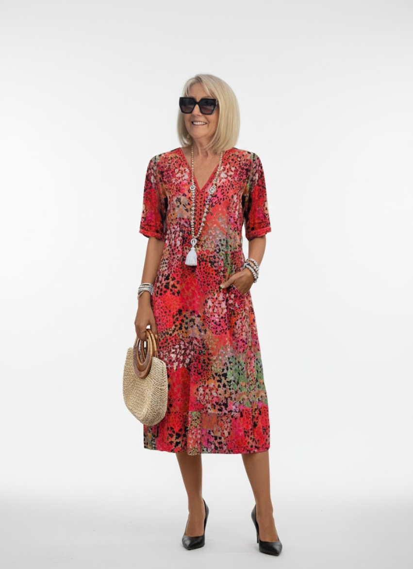 Elegant Flowy Floral Midi Dress - Florentine