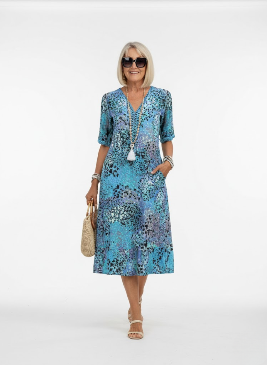 Elegant Flowy Floral Midi Dress - Florentine
