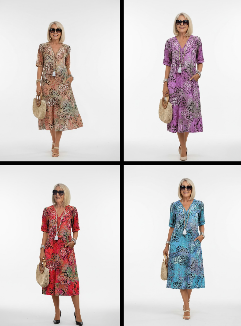 Elegant Flowy Floral Midi Dress - Florentine