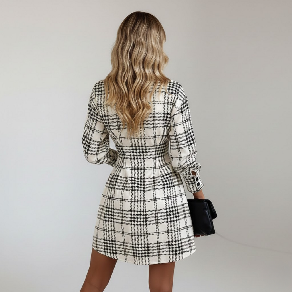Elegant Checked Shirt Dress