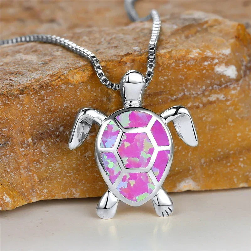 Vintage Gold Green Fire Opal Turtle Pendant