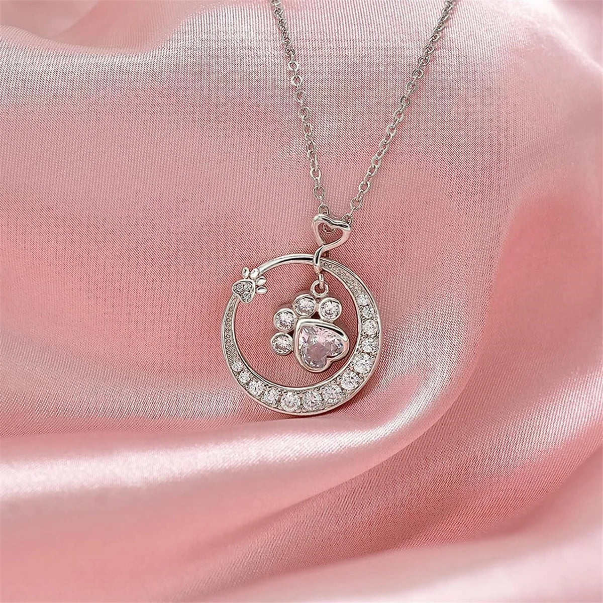 Delicate Silver Paw Necklace with Zirconia