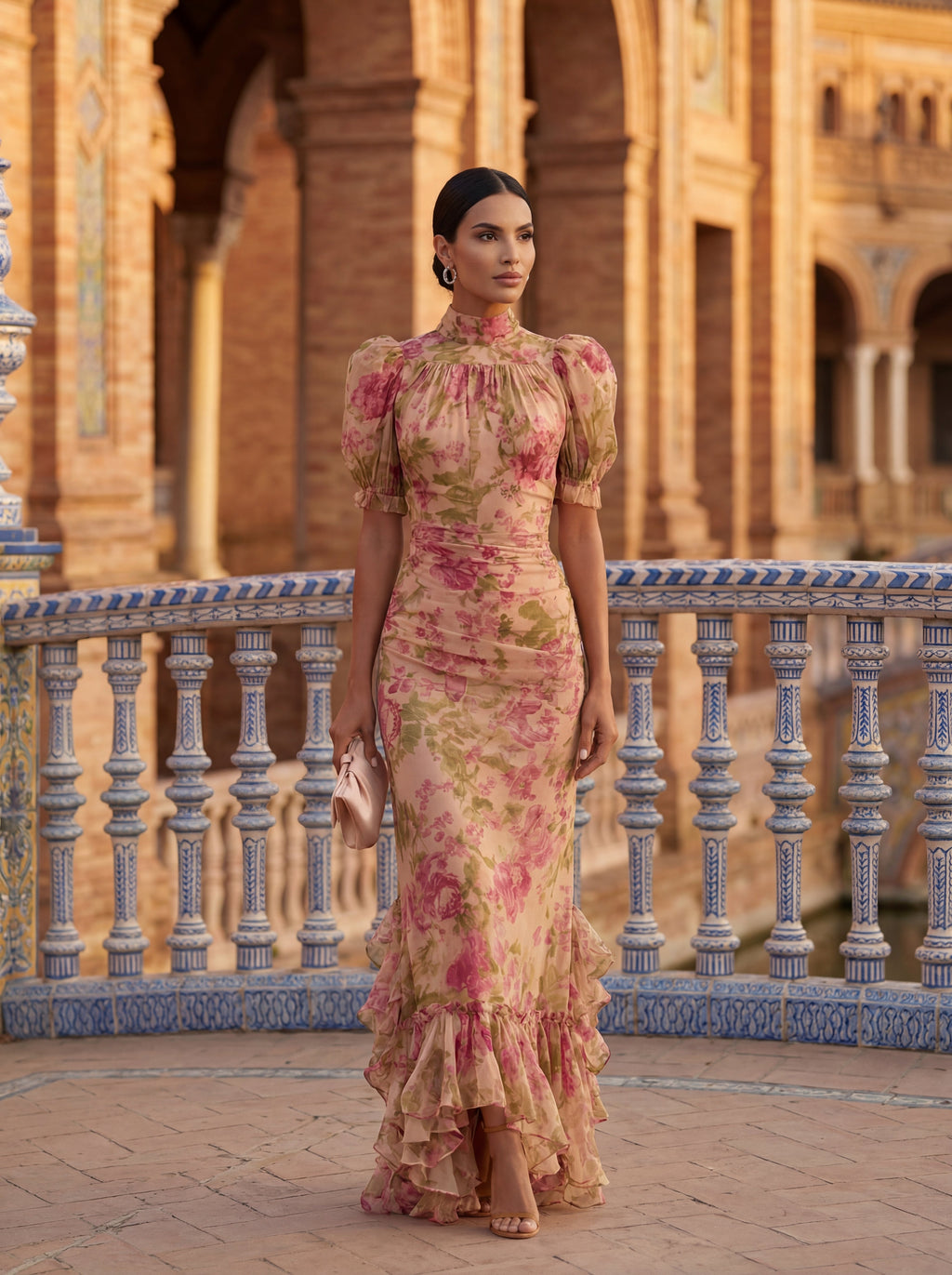 Elegant Silk Dress with Watercolor Floral Print