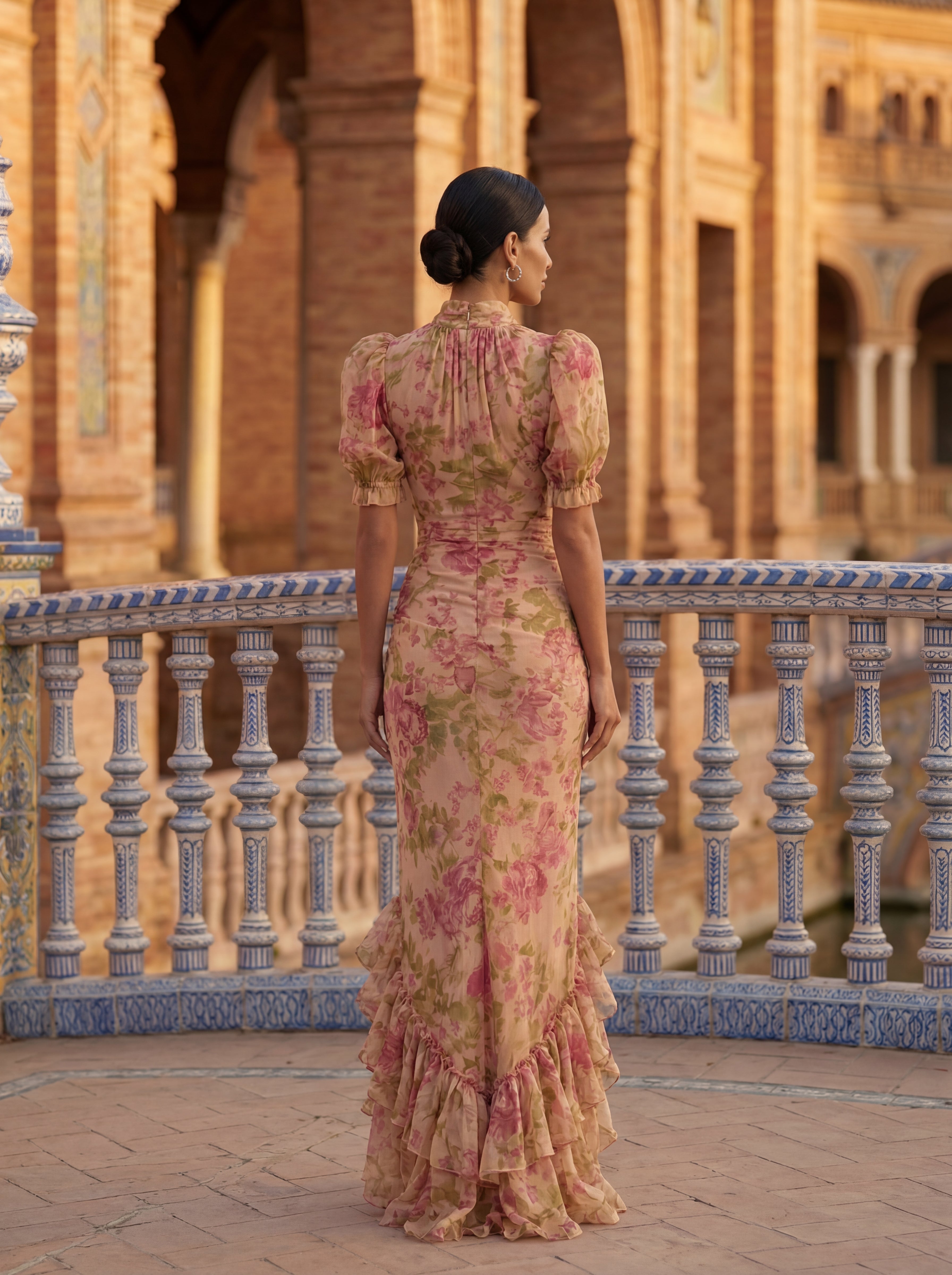 Elegant Silk Dress with Watercolor Floral Print