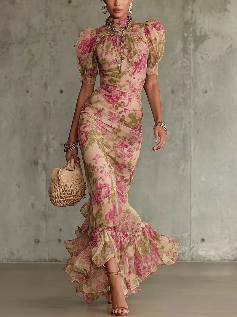 Maxi Dress with Vintage Rose Print - Rosalie