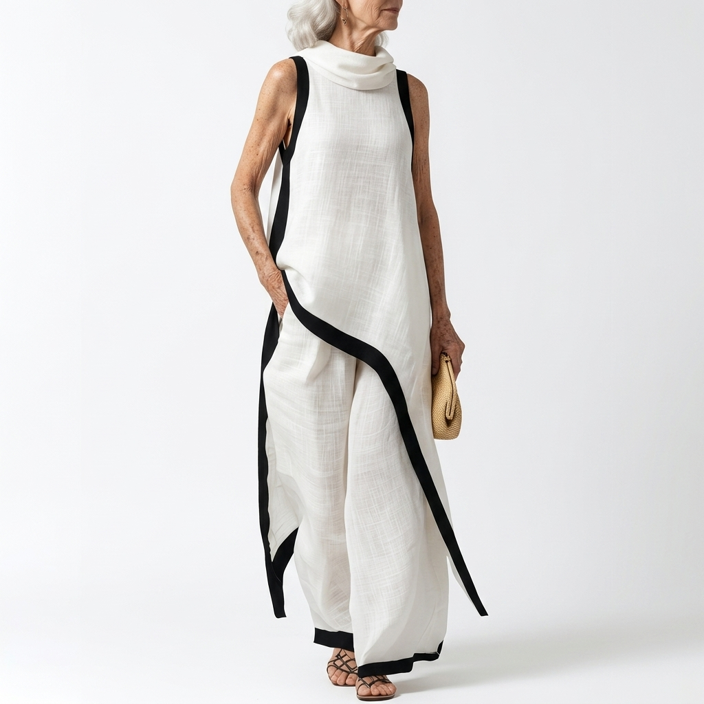 Two Tone Maxi Dress with Contrast Trim Minimalist Elegance