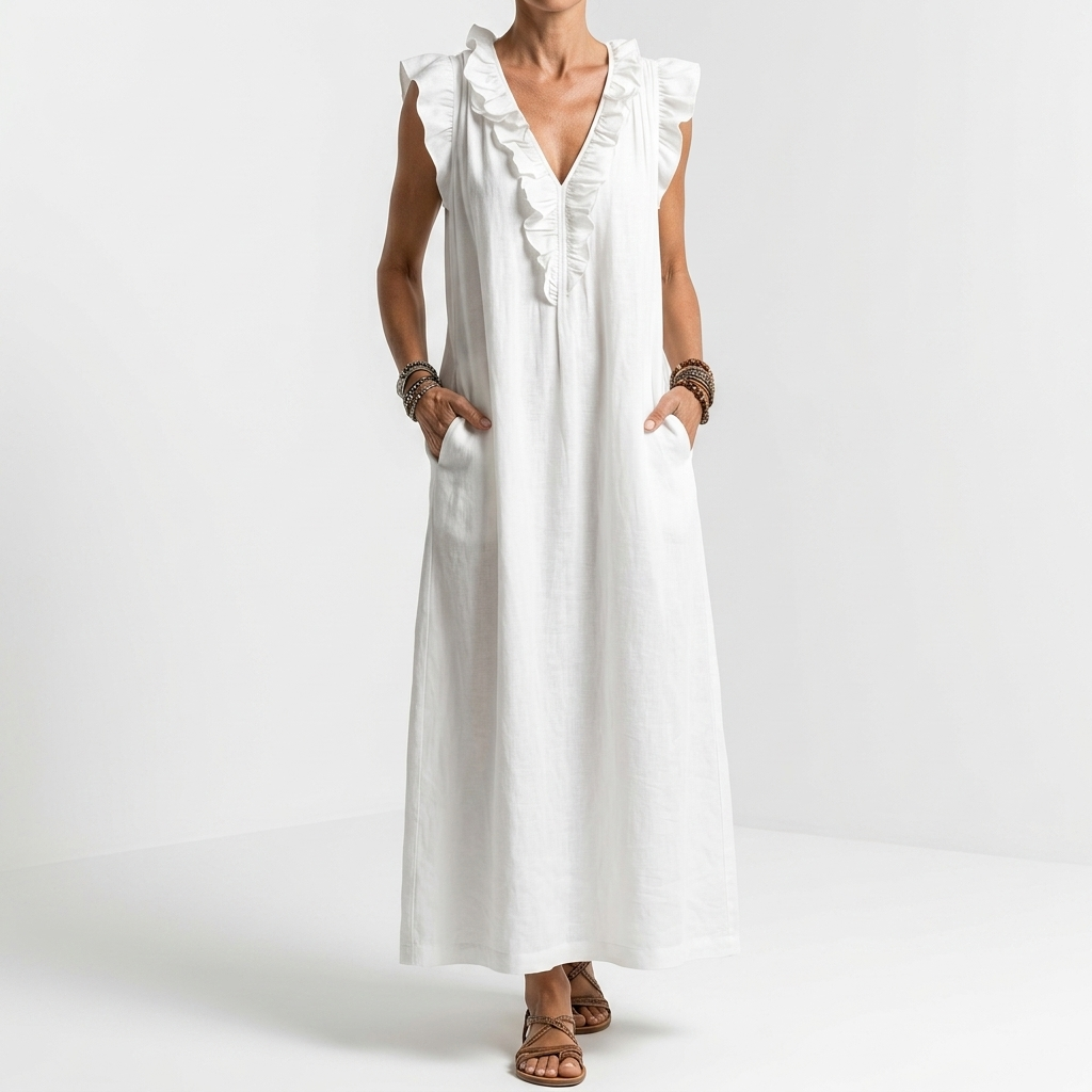 Bohemian Maxi Dress with Pockets Natural Elegance