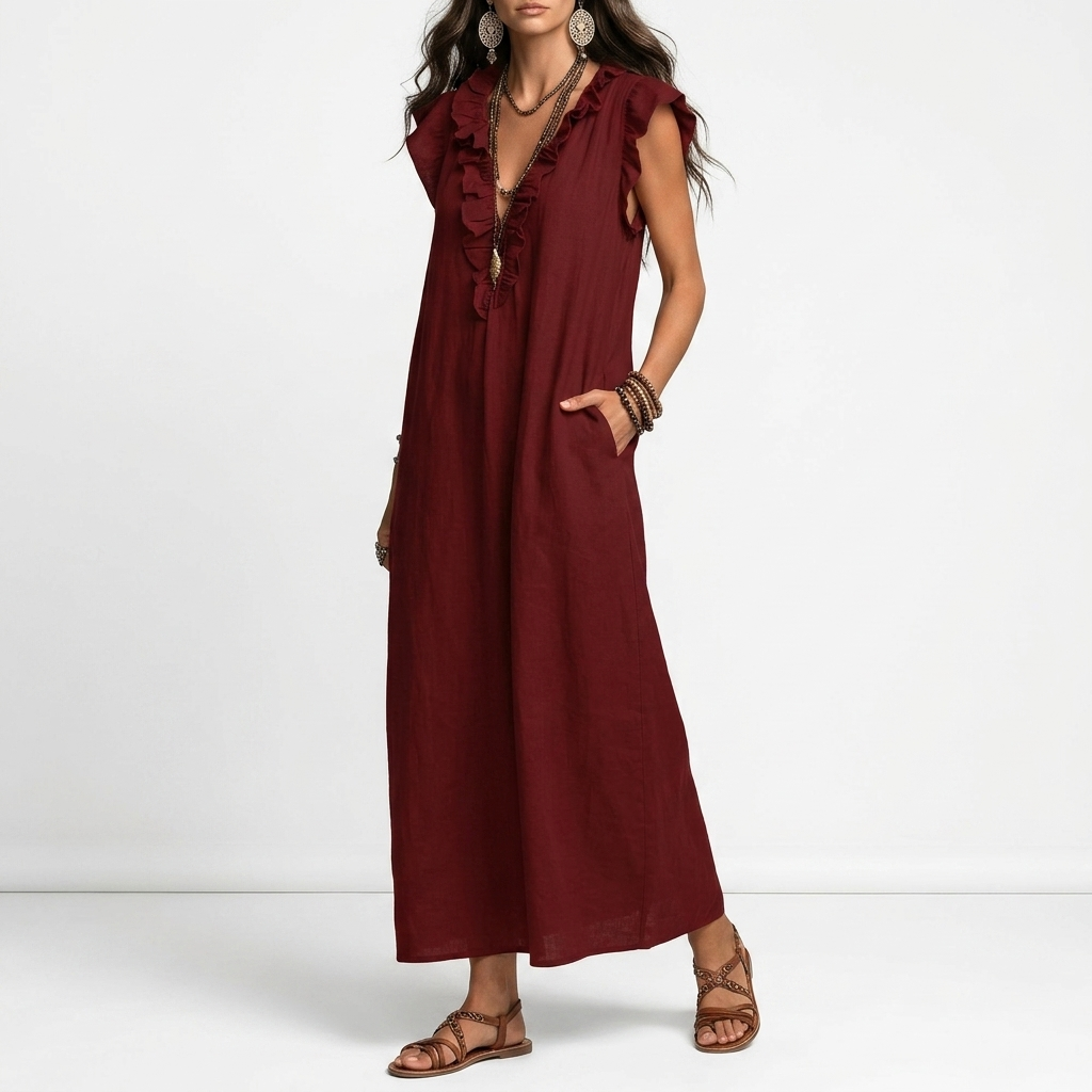 Bohemian Maxi Dress with Pockets Natural Elegance