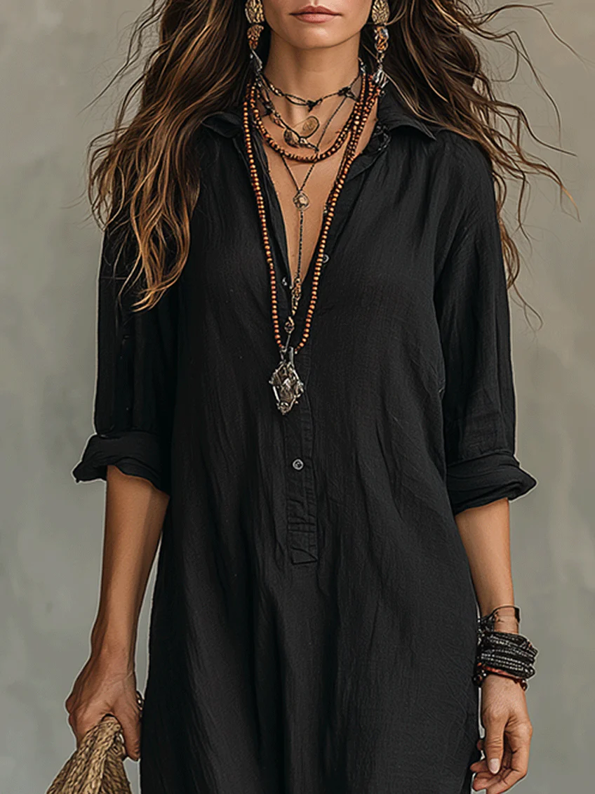 Long Black Maxi Dress with Buttons - Veronica