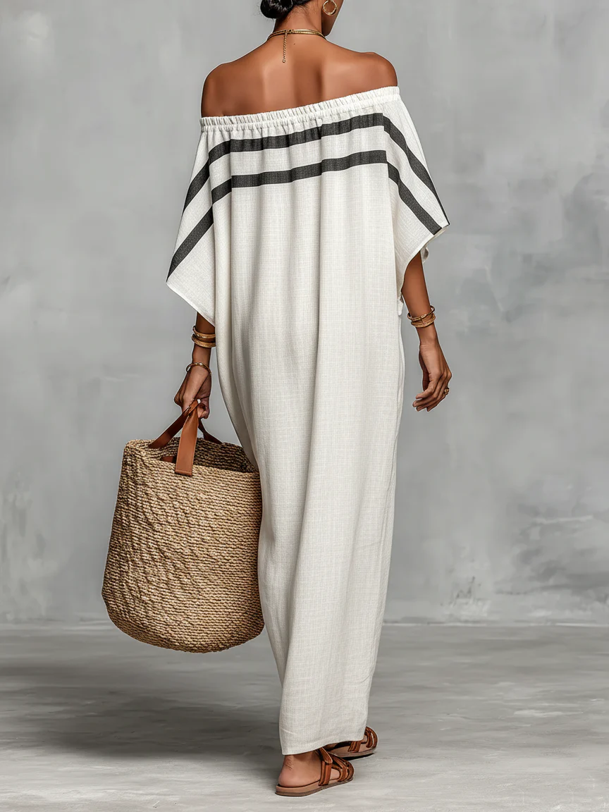 Off Shoulder Maxi Dress with Batwing Sleeves - Aveline
