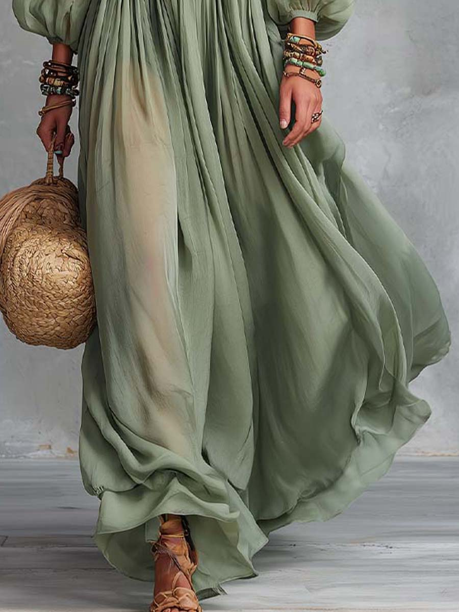 Bohemian Maxi Dress with Floral Print - Style 2