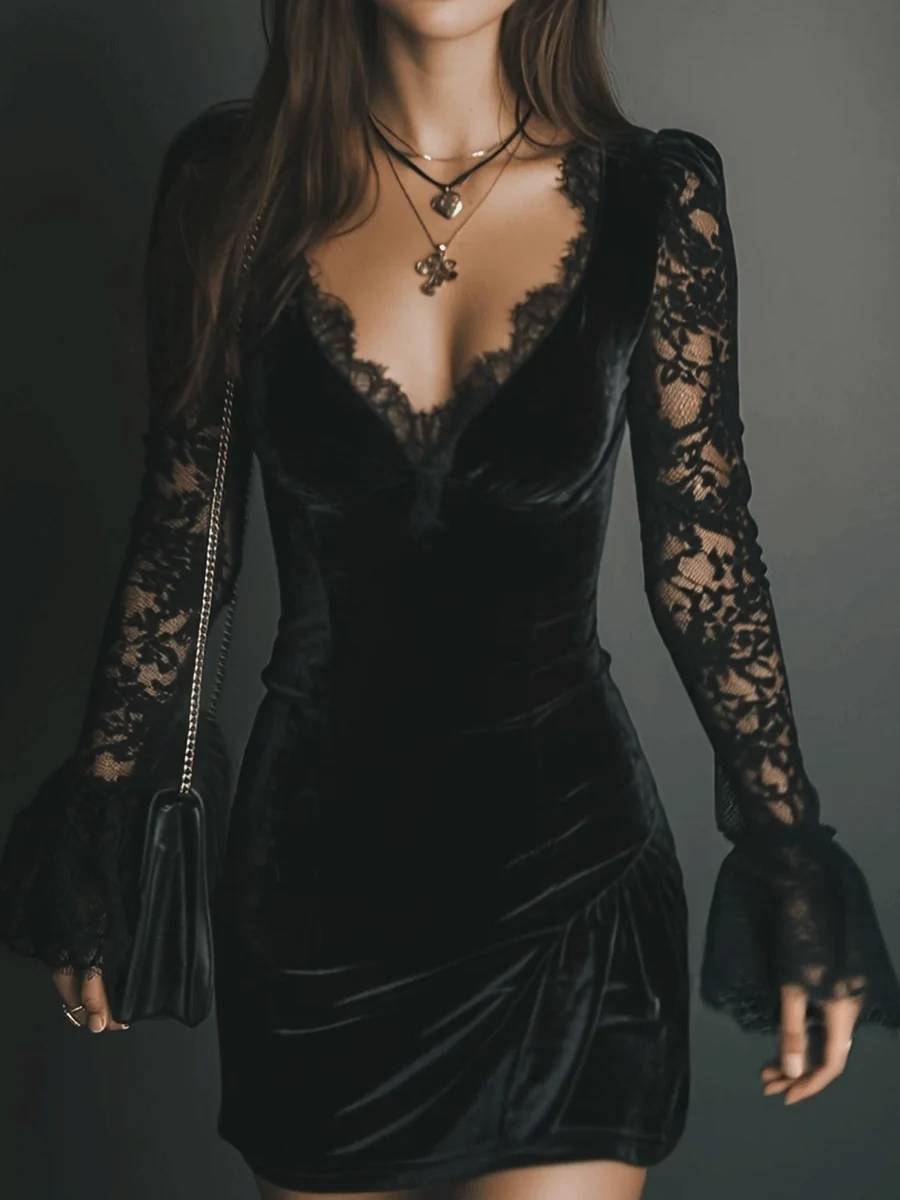 Velvet Dress with Magnetic Charm