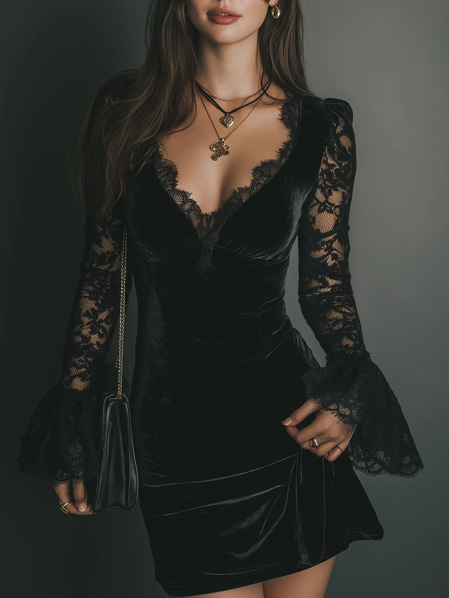 Velvet Dress with Magnetic Charm