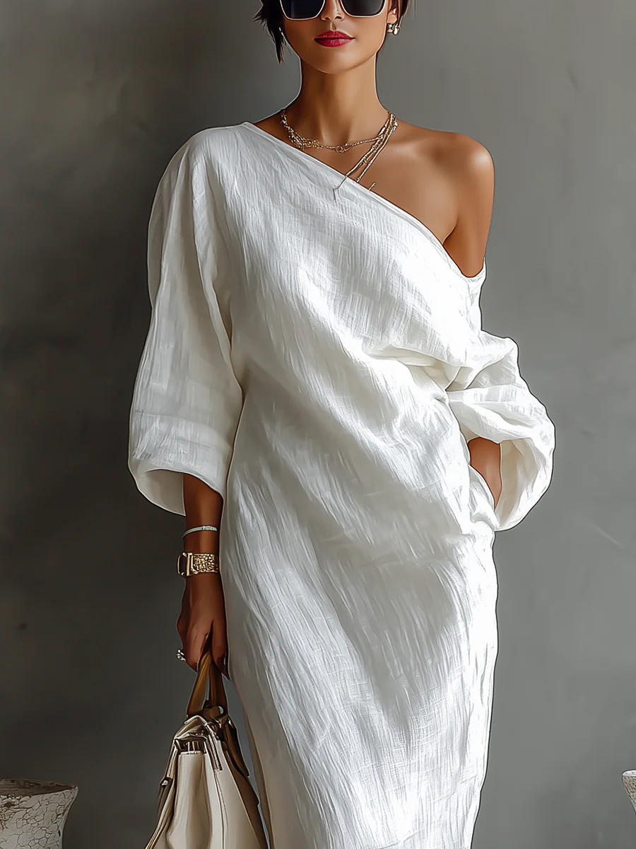 Elegant Off Shoulder White Maxi Dress - White
