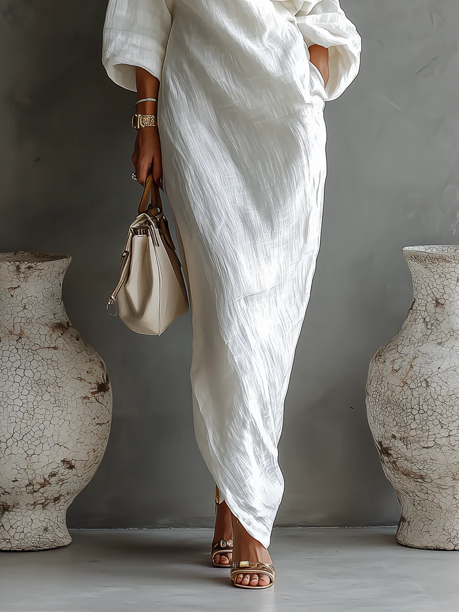 Elegant Off Shoulder White Maxi Dress - White