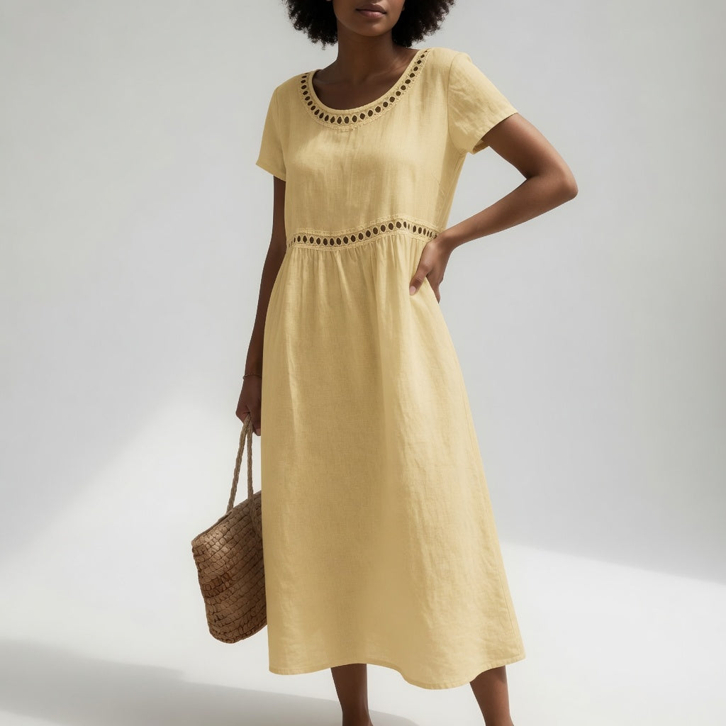 Embroidered Cotton Midi Dress Soft Femininity - Black
