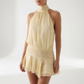 Halter Mini Dress with Pleats and Smocked Waist