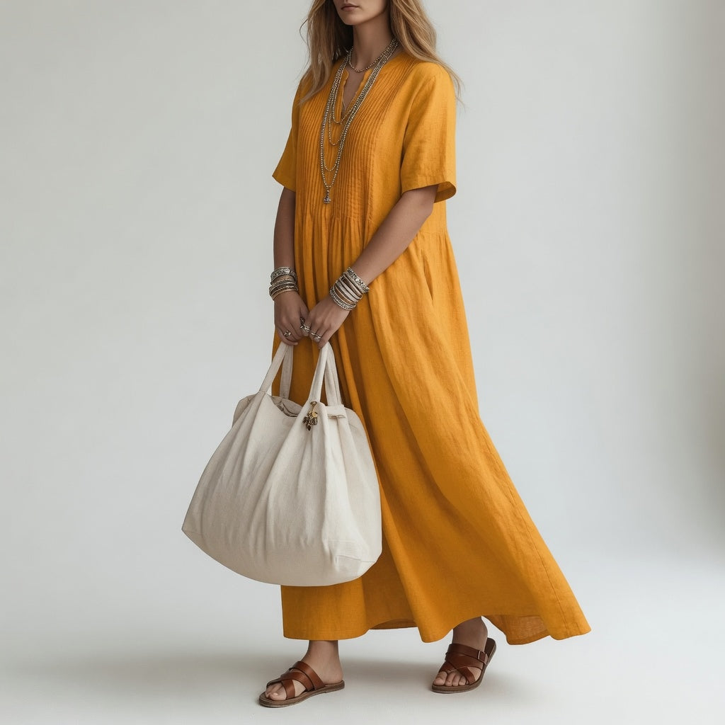 Cotton V Neck Maxi Dress Summer Freedom