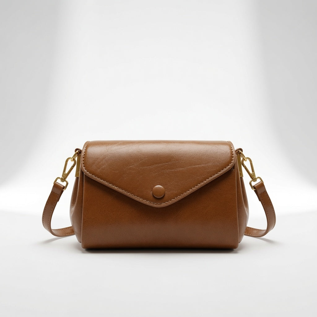 Leather Crossbody Bag Minimalist Elegance - Dark Brown