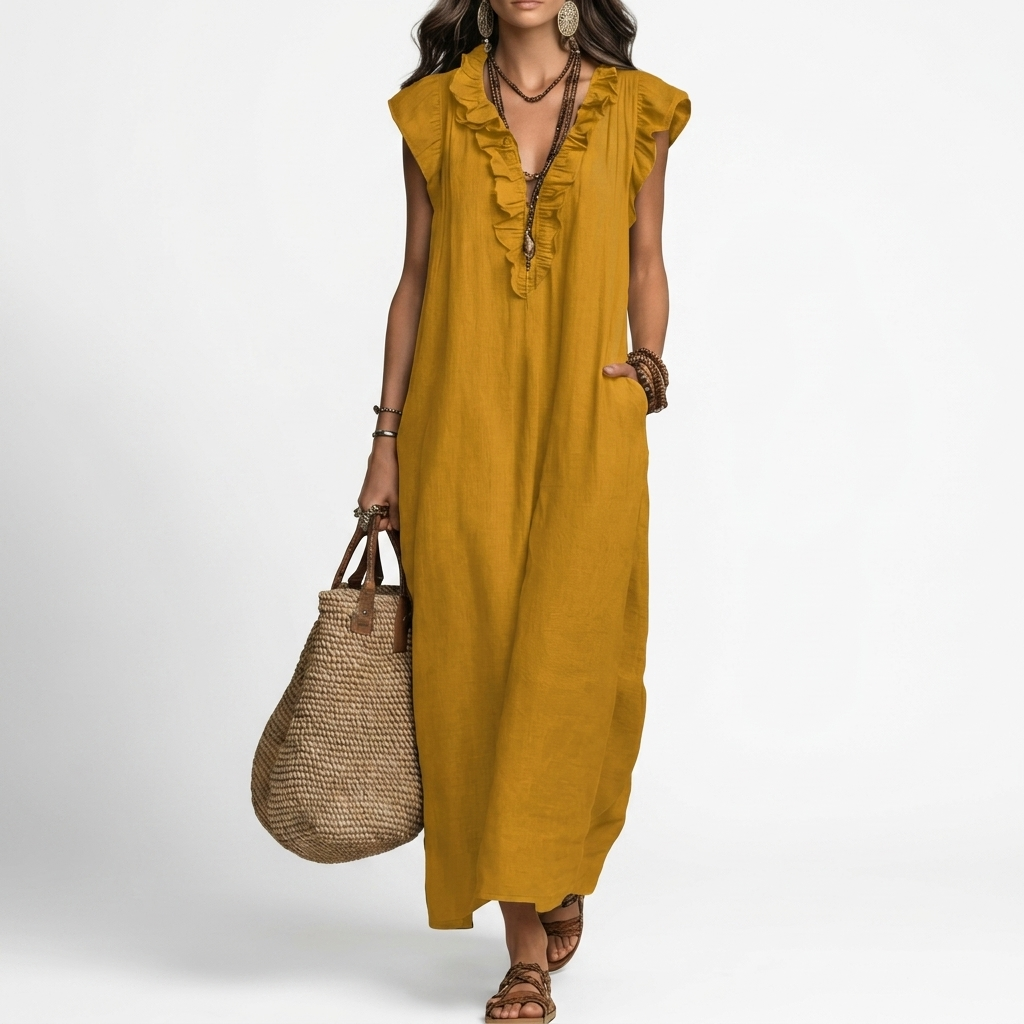 Bohemian Maxi Dress with Pockets Natural Elegance