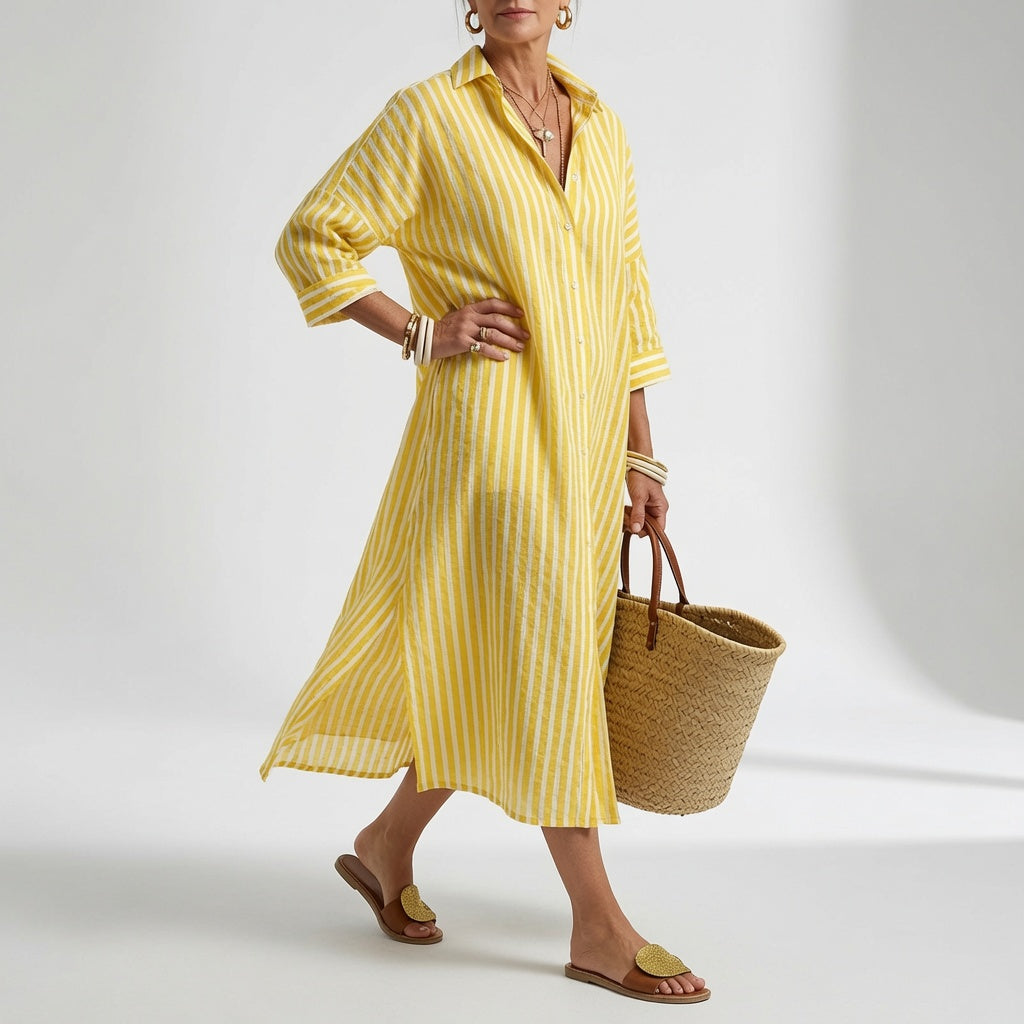 Striped Shirt Dress Summer Elegance - Blue Stripes