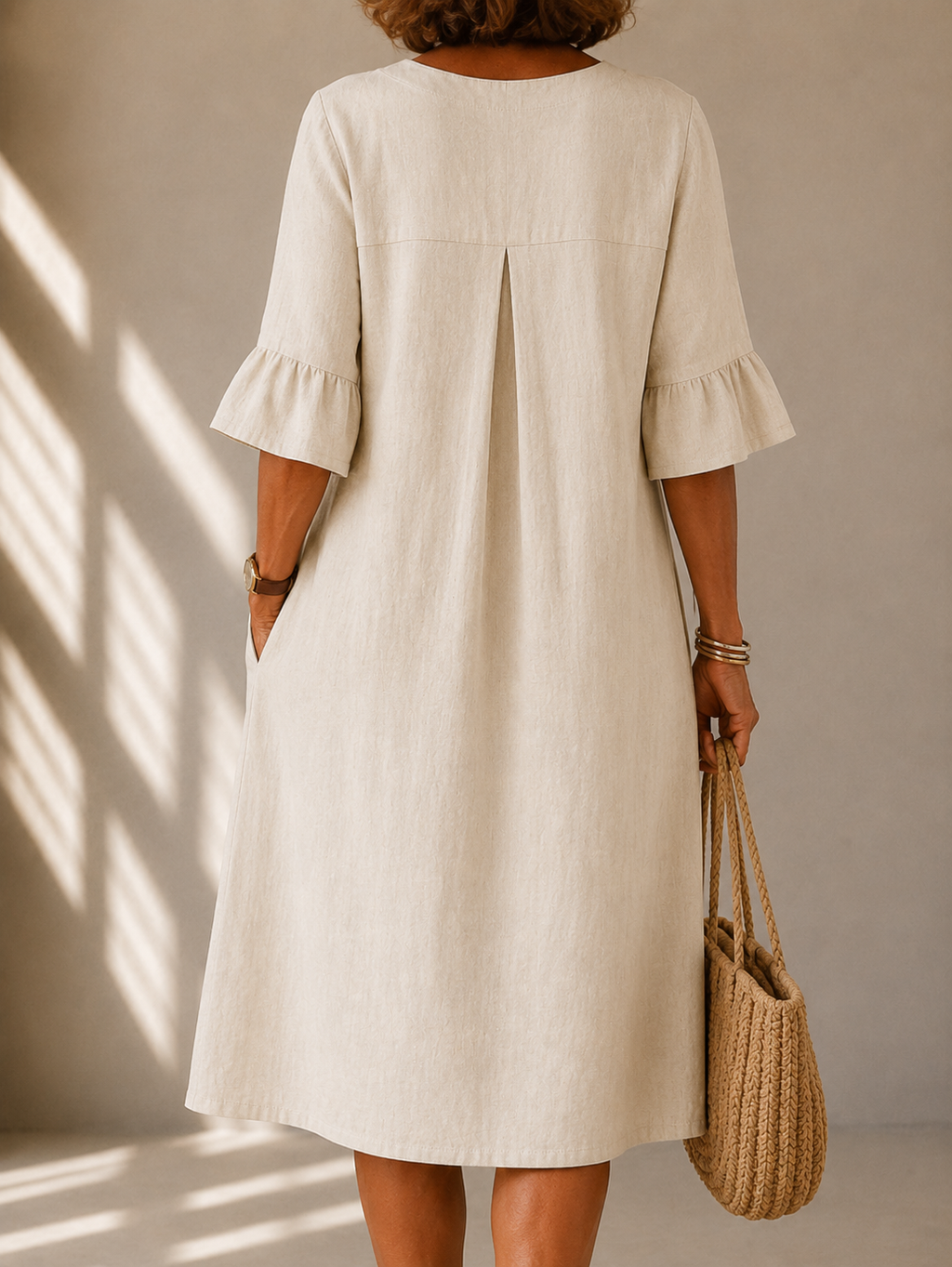 Button Front Dress with Box Pleat