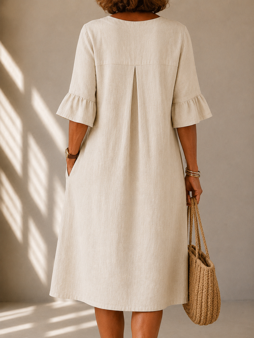 Button Front Dress with Box Pleat