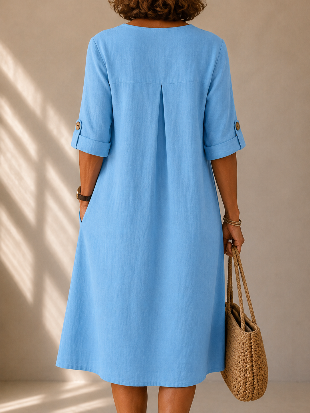 Button Front Dress with Adjustable Sleeves