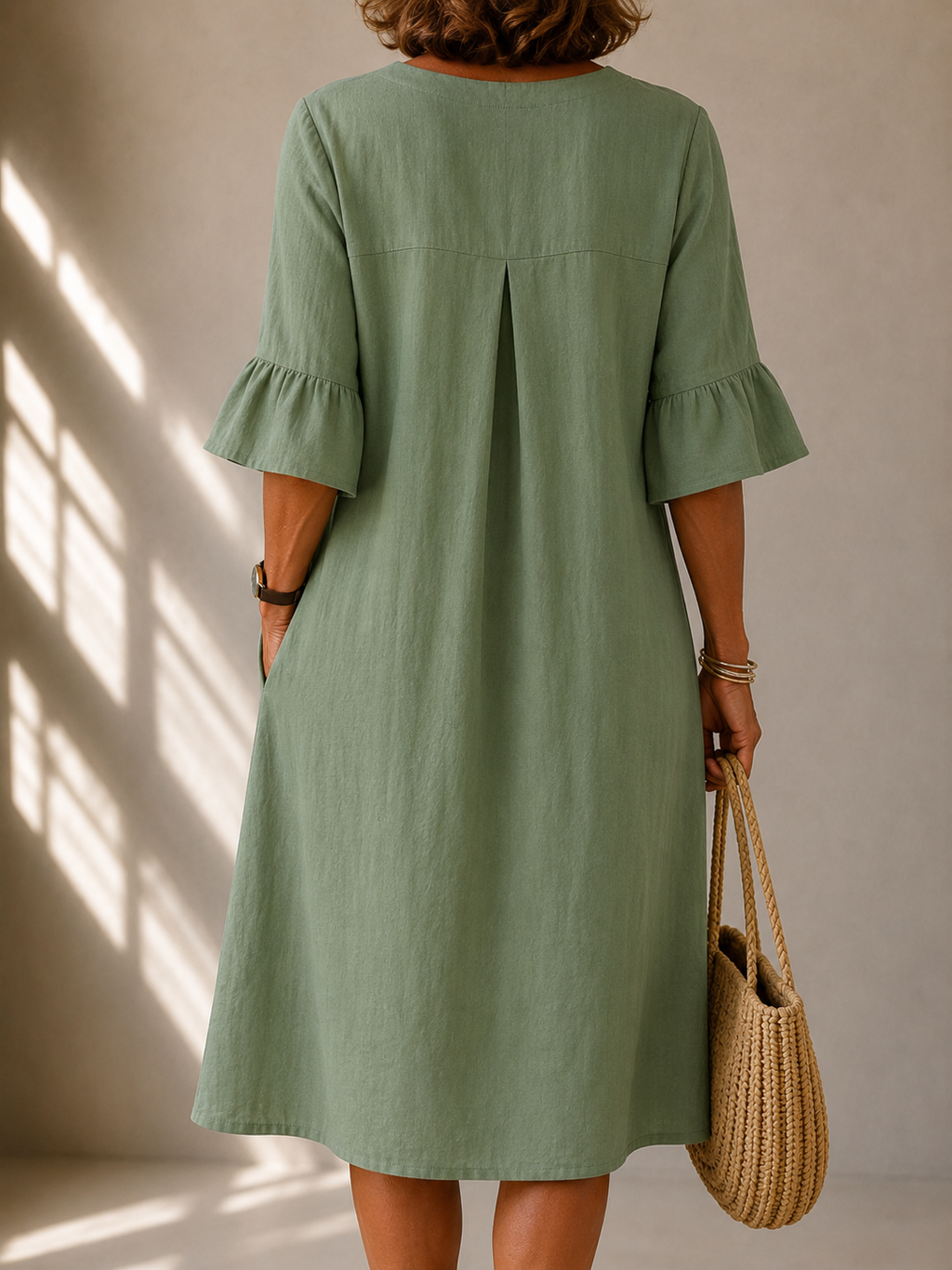 Button Front Dress with Flared Sleeves