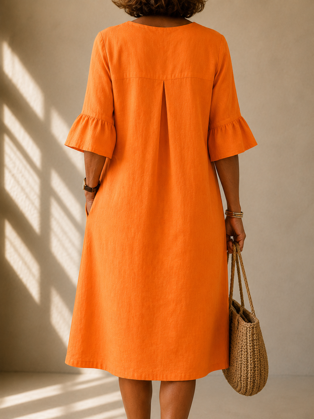 Button Front V Neck Dress