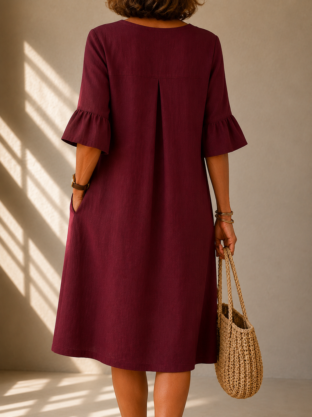 Button Front Dress with Ruffle Sleeves
