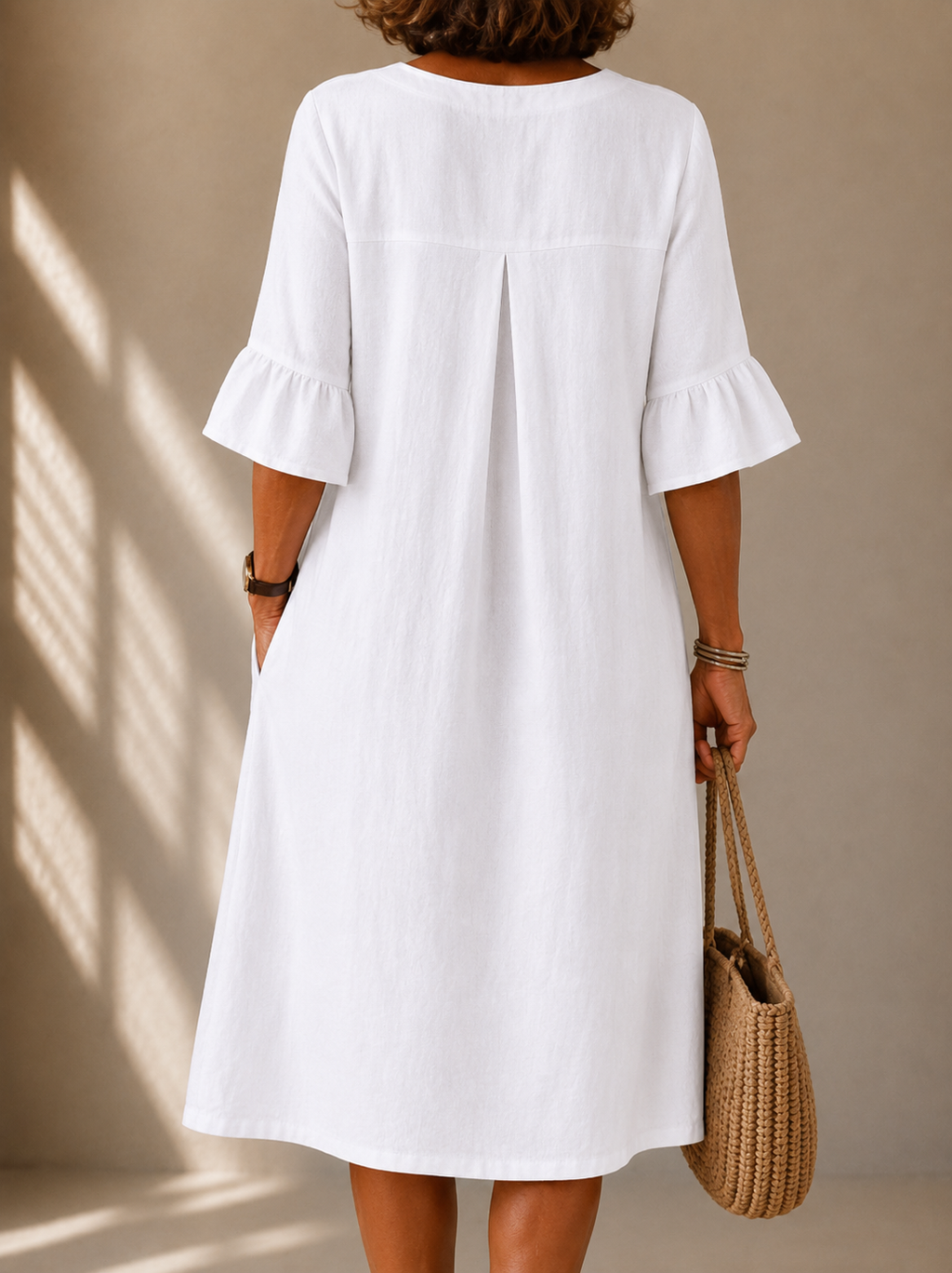 Button Front Dress with Petal Sleeves